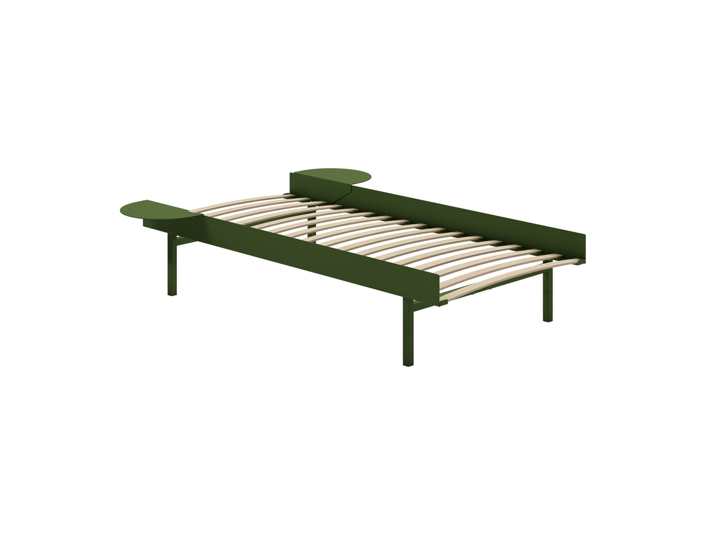 Bed 90 - 180 cm (High) by Moebe- Bed Frame / with 90cm wide Slats / 2 Side Table / Pine Green