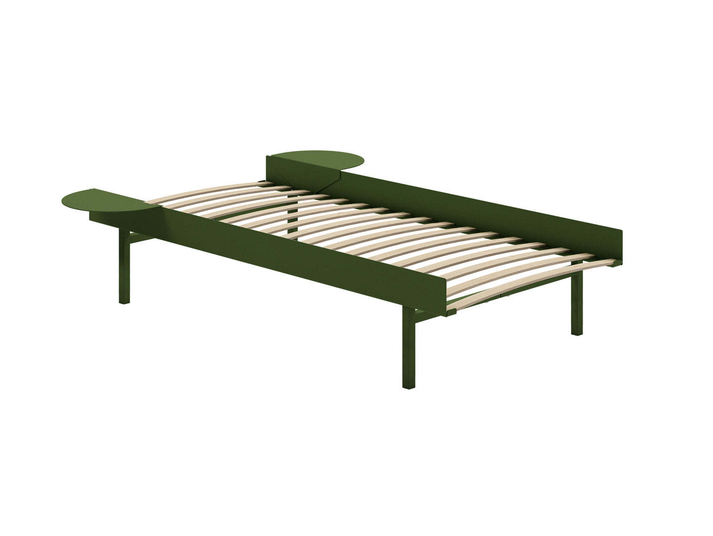 Tall Bed 90 cm by Moebe – Bed Frame / 90 cm Wide Slats / 2 Side Tables / Pine Green
