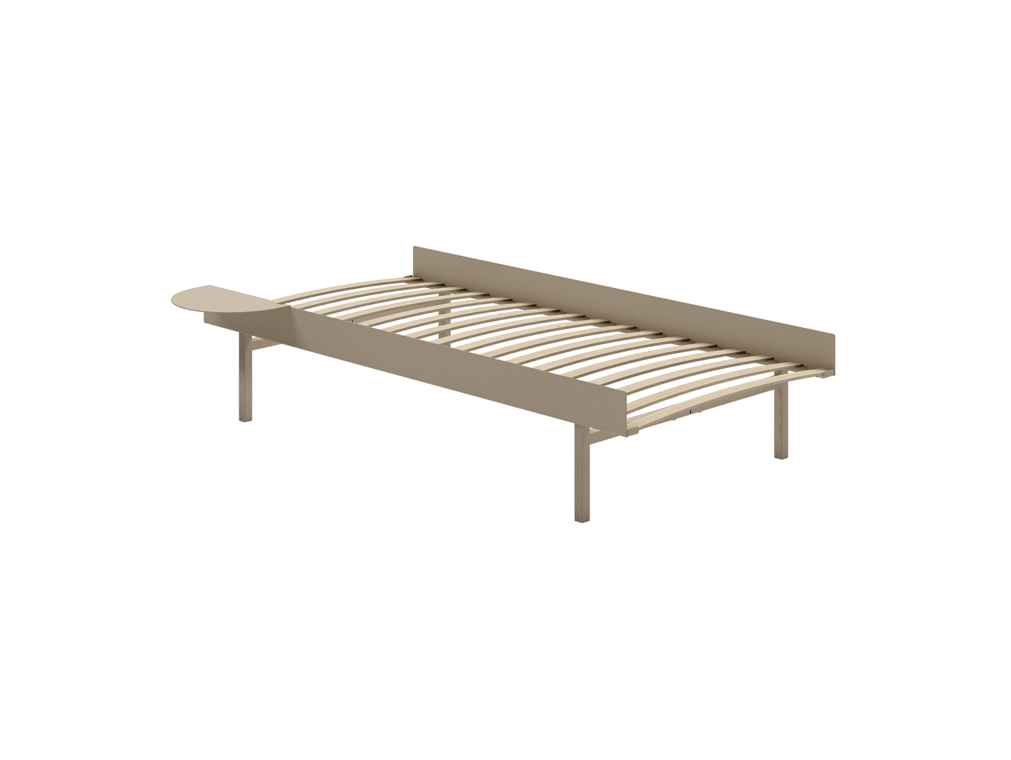 Bed 90 - 180 cm (High) by Moebe- Bed Frame / with 90cm wide Slats / 1 Side Table / Sand