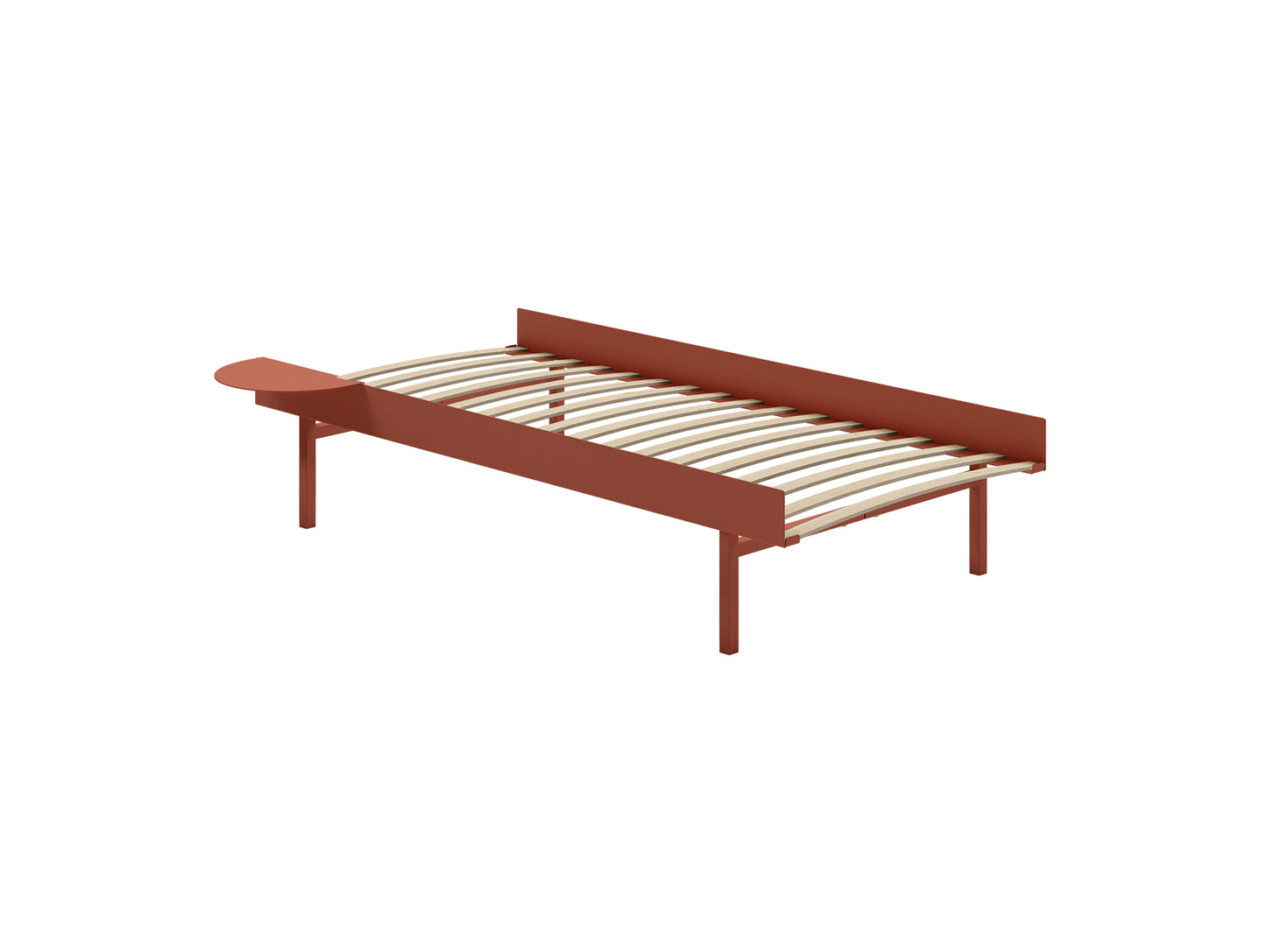 Bed 90 - 180 cm (High) by Moebe- Bed Frame / with 90cm wide Slats / 1 Side Table / Terracotta