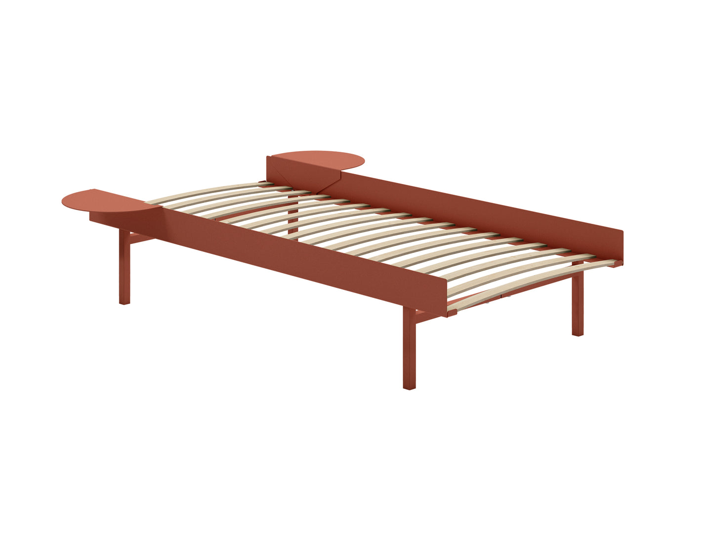 Tall Bed 90 cm by Moebe – Bed Frame / 90 cm Wide Slats / 2 Side Tables / Terracotta