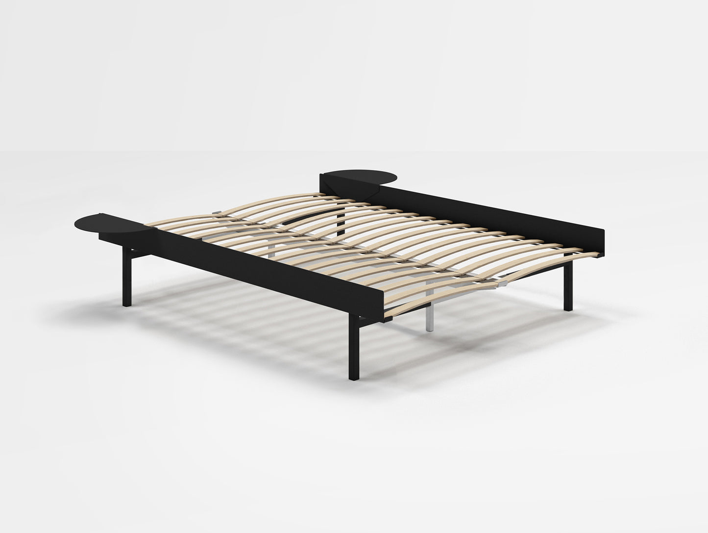 Bed 90 - 180 cm (High) by Moebe- Bed Frame / with 140 cm wide Slats / 2 Side Tables / Black