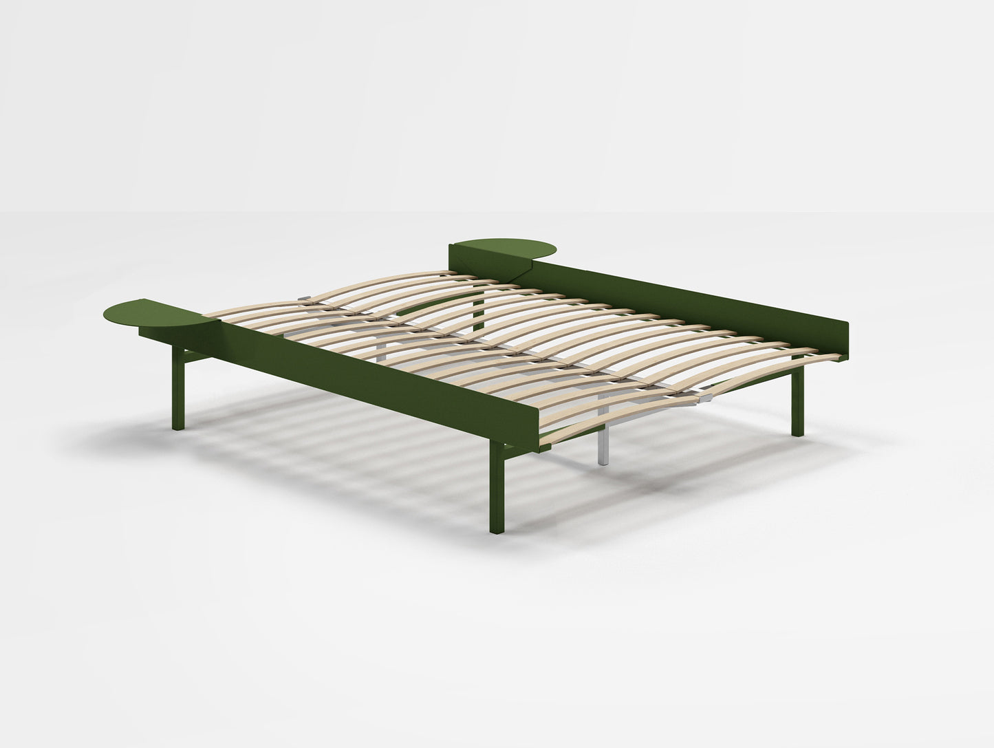 Bed 90 - 180 cm (High) by Moebe- Bed Frame / with 140 cm wide Slats / 2 Side Tables / Pine Green