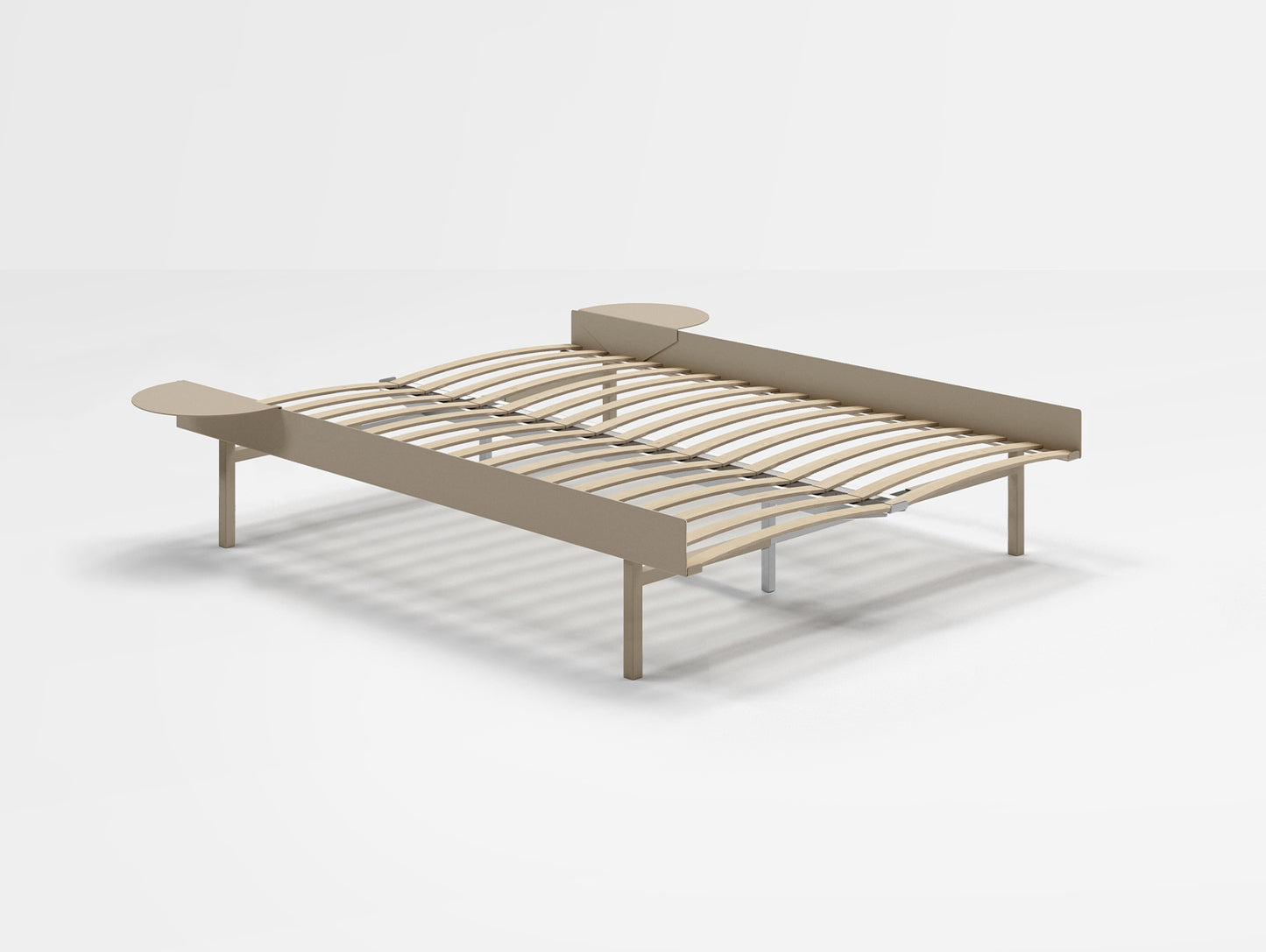 Moebe Bed 90 - 180 cm (High) Frame / with 140cm wide Slats / 2 Side Tables / Sand