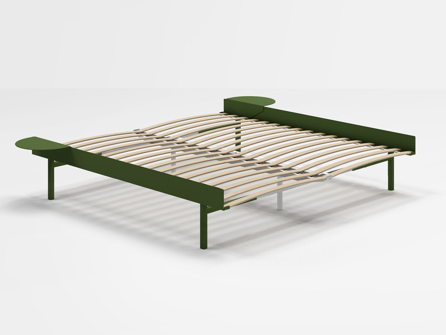Moebe Bed 90 - 180 cm (High) Frame / with 180cm wide Slats / 2 Side Tables / Pine Green