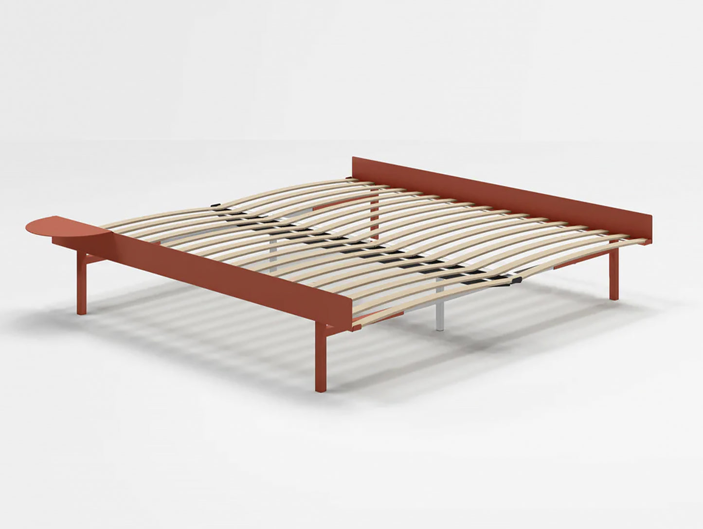 Moebe Bed 90 - 180 cm (High) Frame / with 180cm wide Slats / 1 Side Table / Terracotta