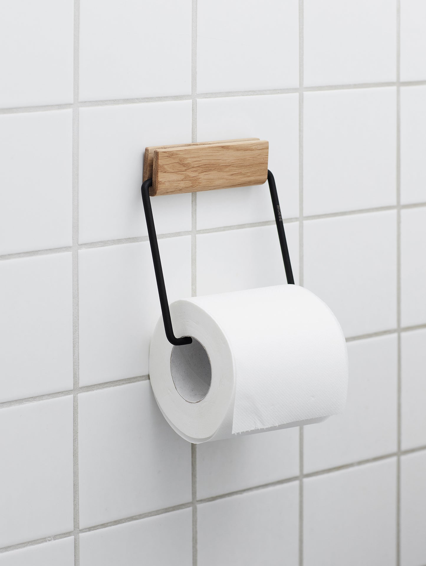 Wooden Toilet Roll Holder by Moebe - Black Poweder Coated Stainless Steel