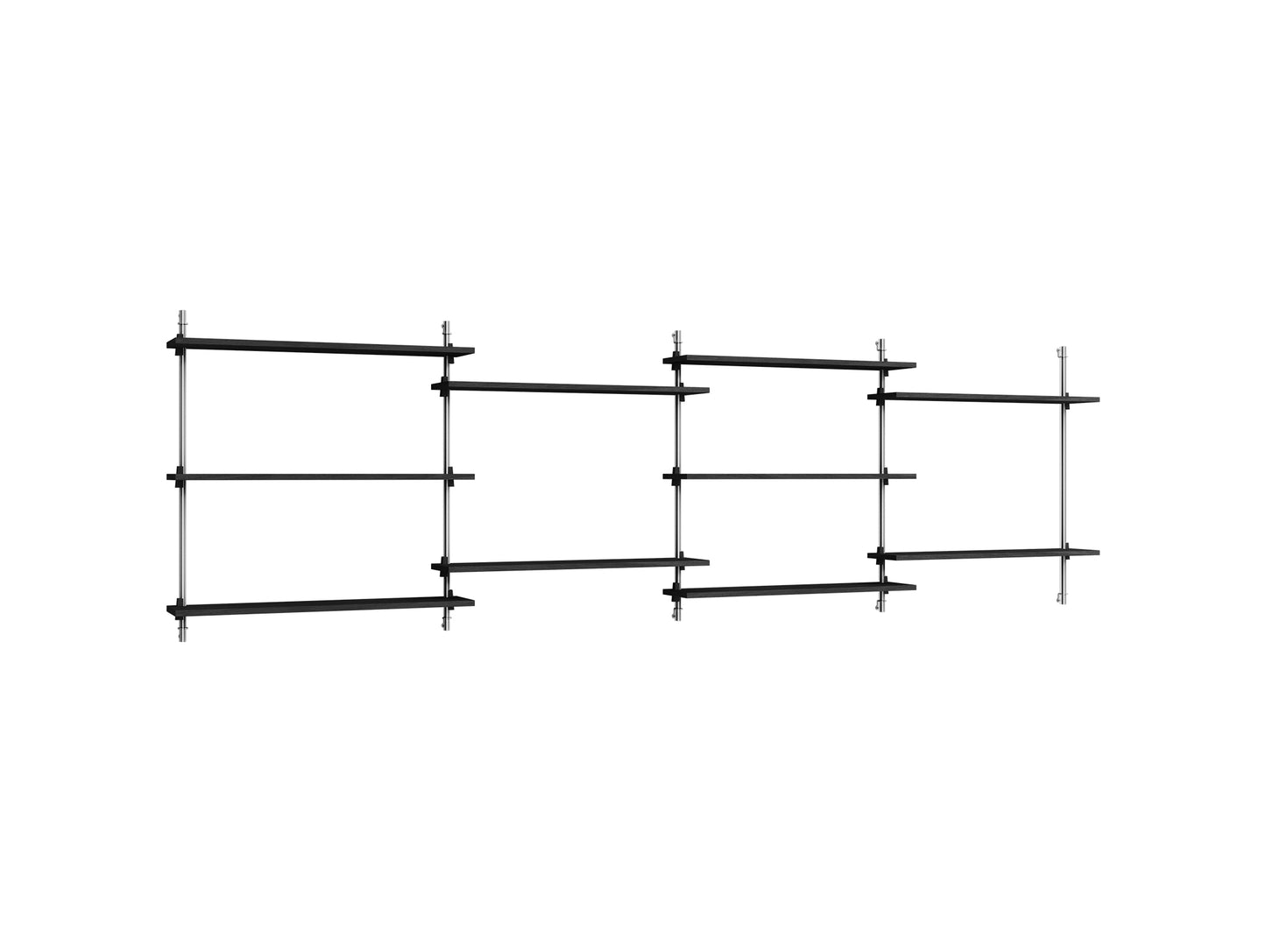 Wall Shelving System Sets (85 cm) by Moebe - WS.85.4 / Stainless Steel Uprights / Black Painted Oak