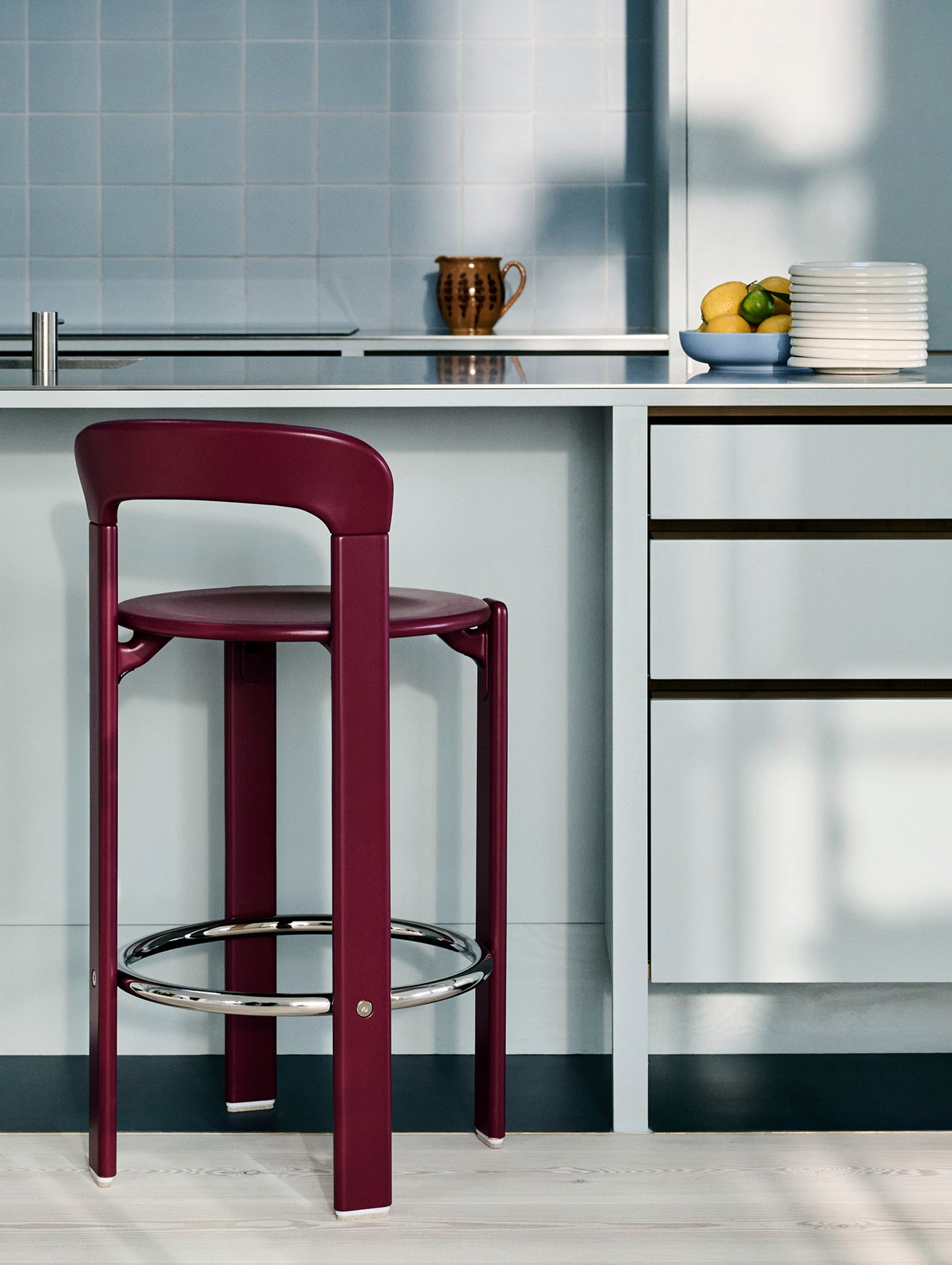 Rey Bar Stool by HAY - H65 / Grape Red Lacquered Beech