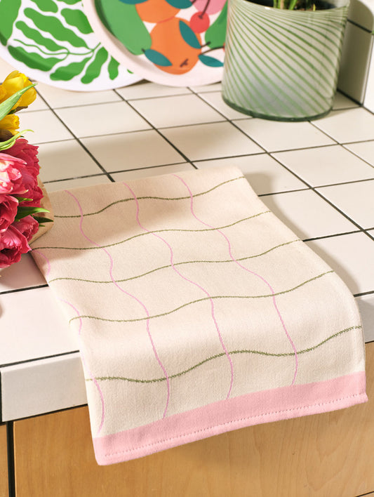 Wave Grid Natural Cotton Tea Towel by Wrap
