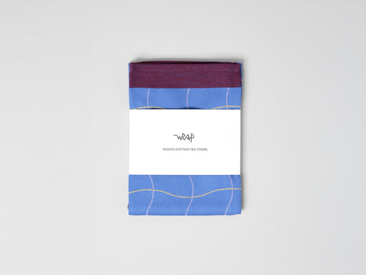 Wave Grid Blue Cotton Tea Towel by Wrap
