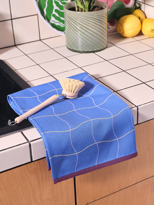 Wave Grid Blue Cotton Tea Towel by Wrap