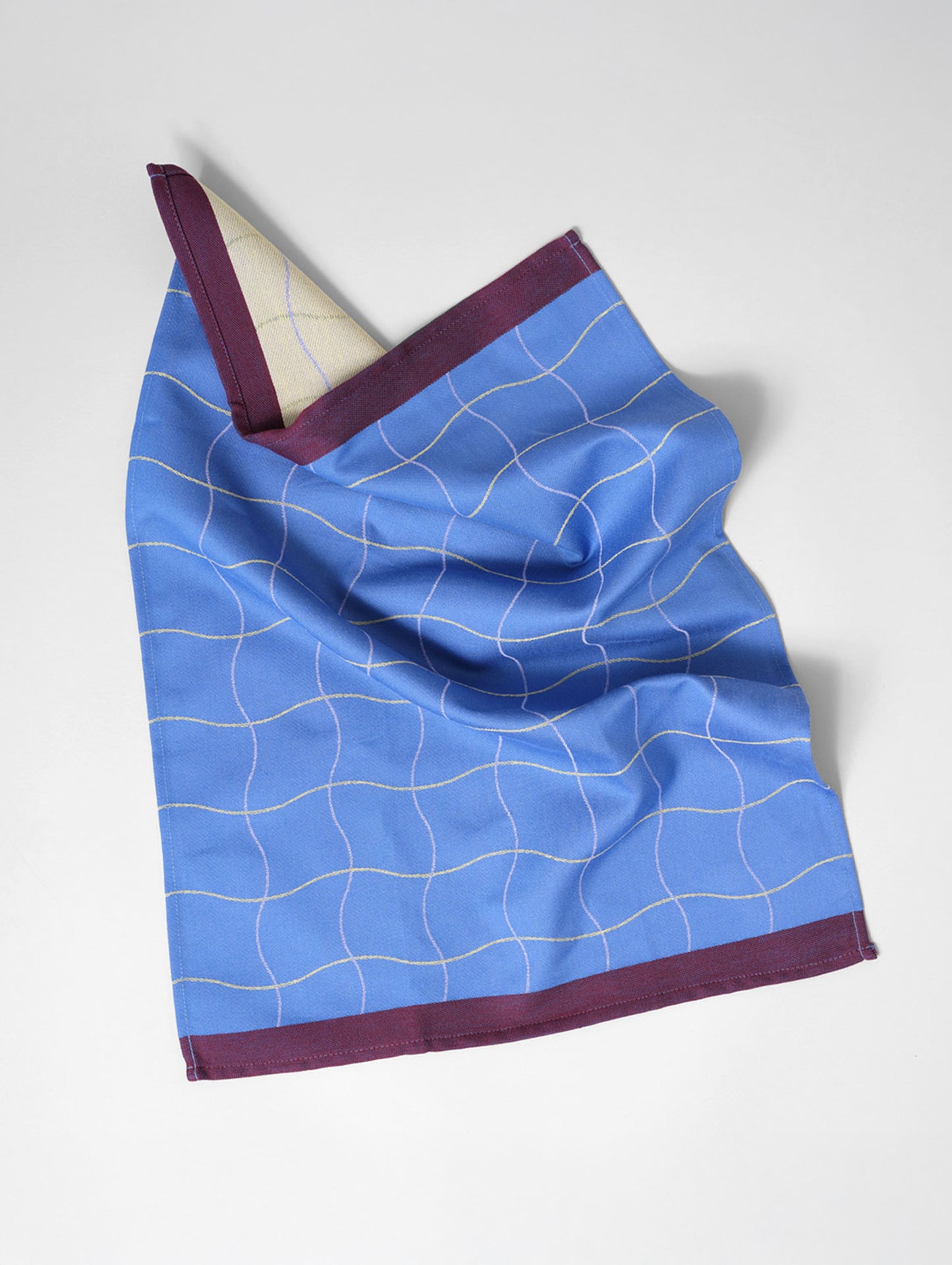 Wave Grid Blue Cotton Tea Towel by Wrap