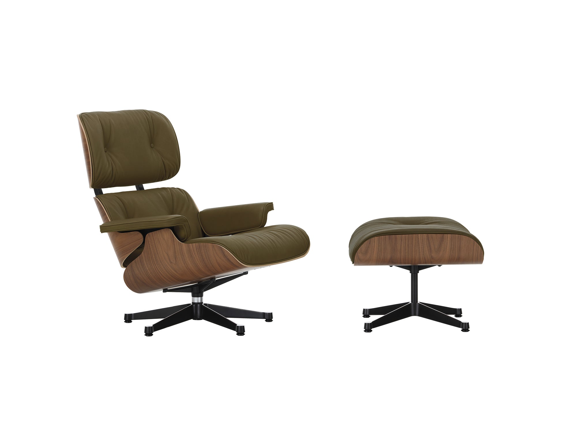 Eames Lounge Chair by Vitra - Lacquered Walnut / Khaki Premium Leather (L50)