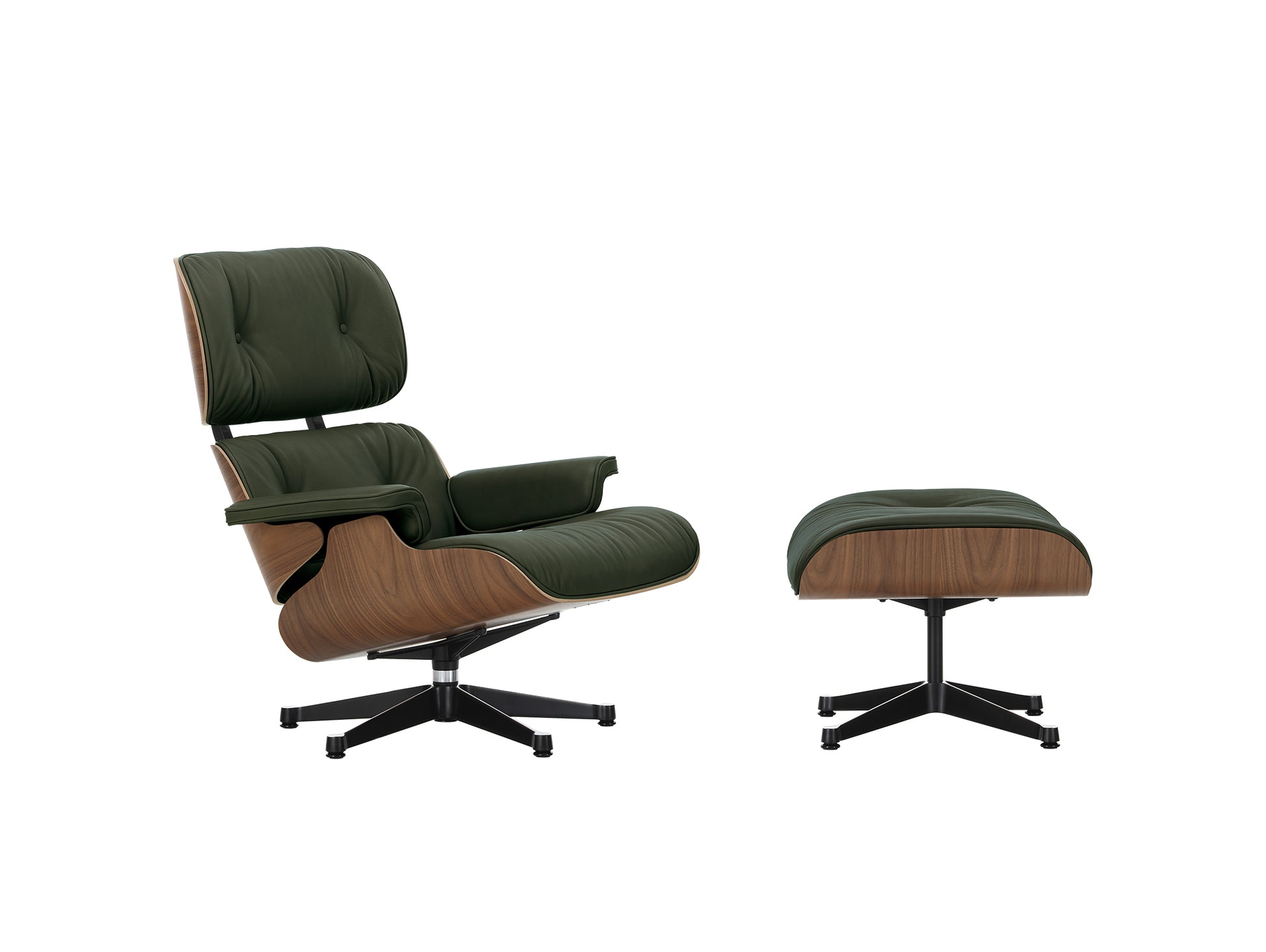 Eames Lounge Chair by Vitra - Lacquered Walnut / Jade Premium Leather (L50)