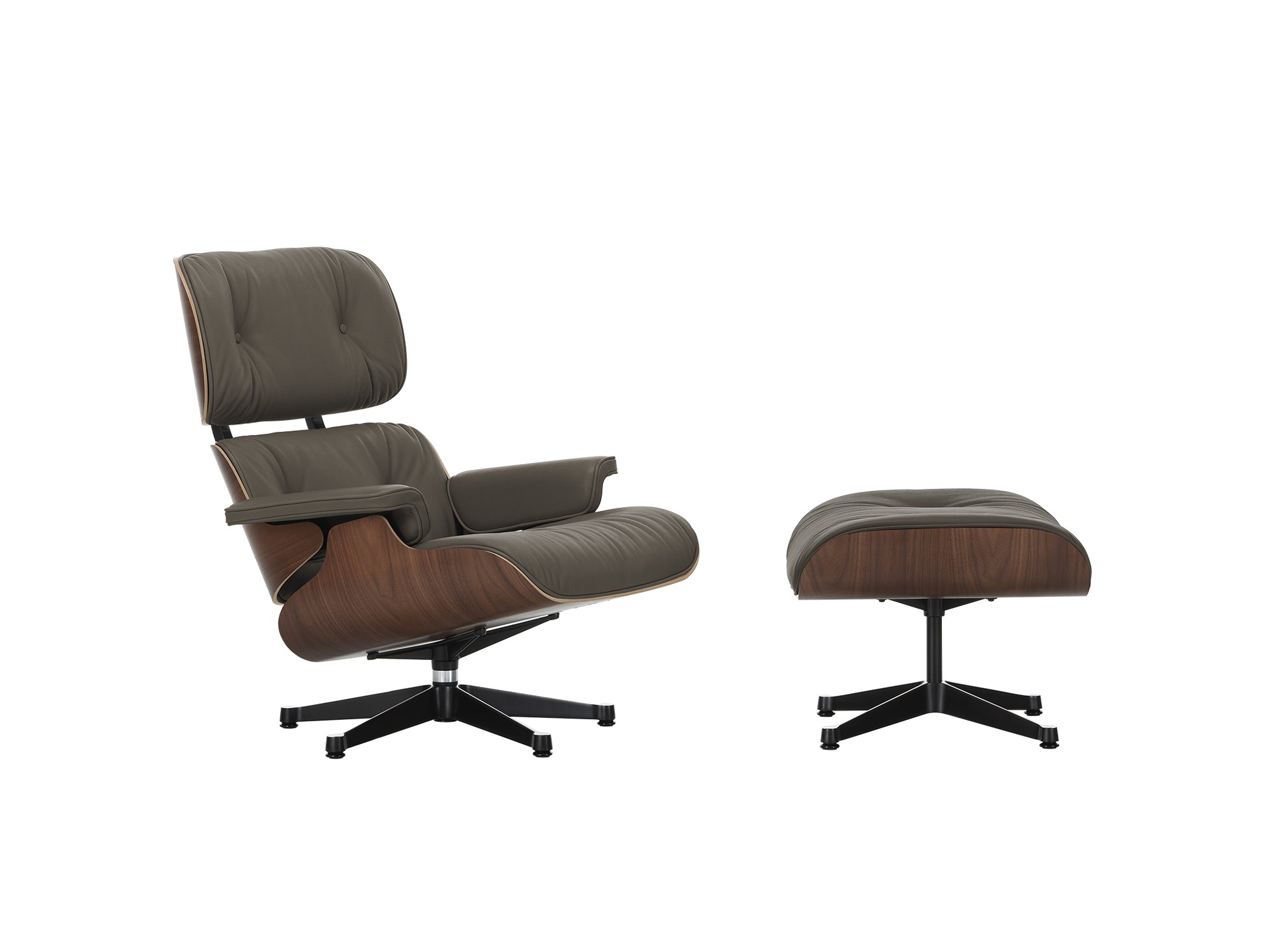 Eames Lounge Chair by Vitra - Dark Lacquered Walnut / Umbra Grey Premium Leather (L50)
