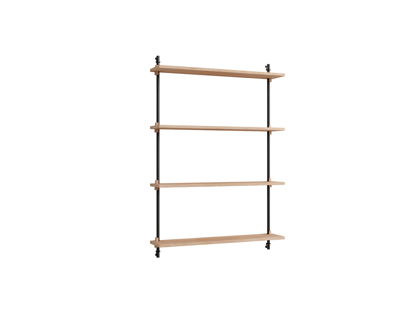 Wall Shelving System Sets (115 cm) by Moebe - WS.115.1 / Black Uprights / Oiled Oak