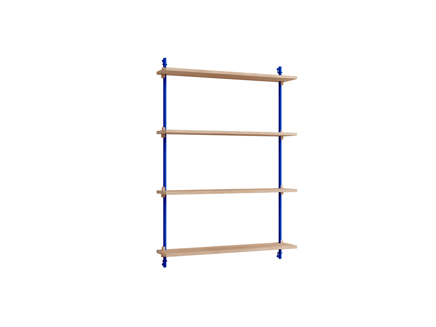 Wall Shelving System Sets (115 cm) by Moebe - WS.115.1 / Deep Blue Uprights / Oiled Oak