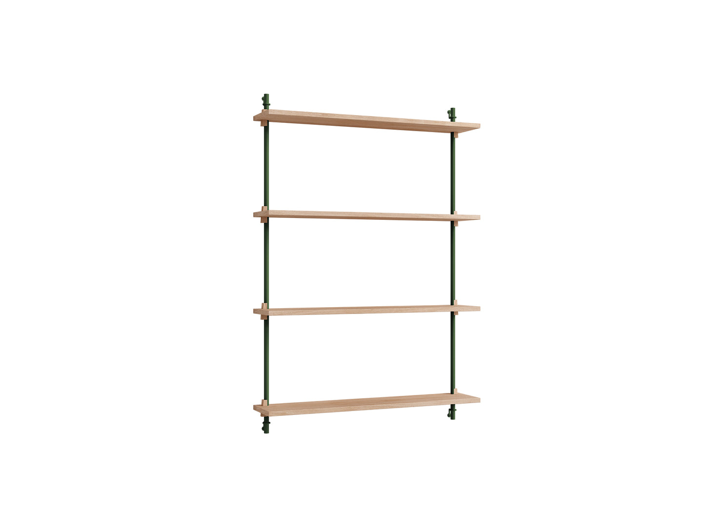 Wall Shelving System Sets (115 cm) by Moebe - WS.115.1 / Pine Green Uprights / Oiled Oak