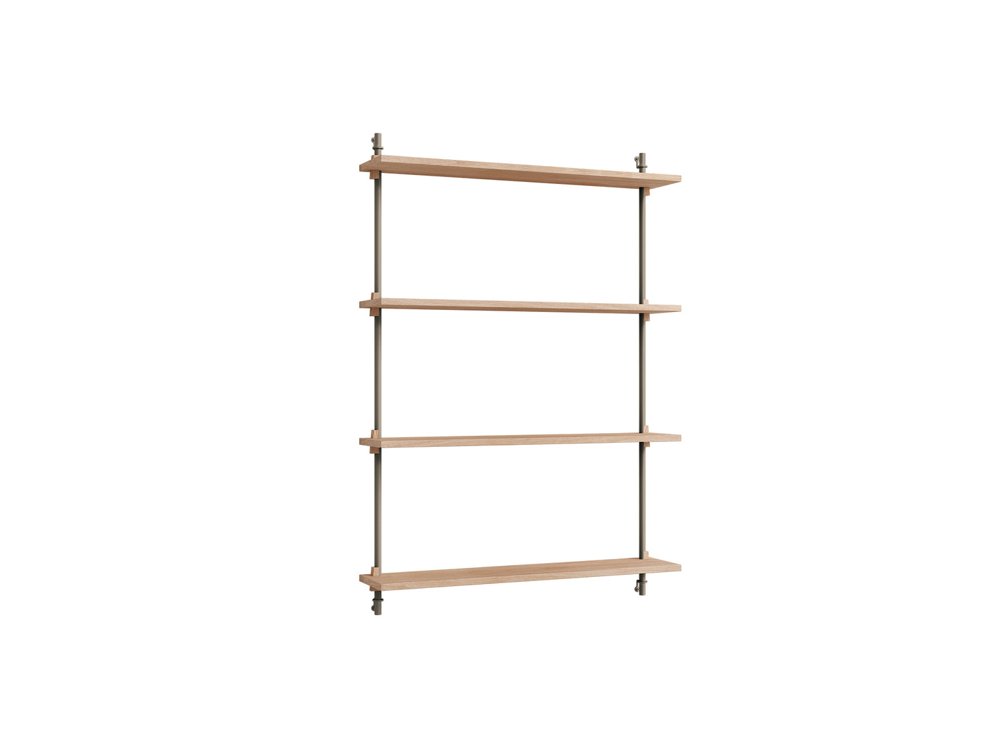 Wall Shelving System Sets (115 cm) by Moebe - WS.115.1 / Warm Grey Uprights / Oiled Oak