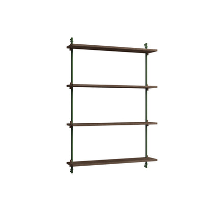 Wall Shelving System Sets (115 cm) by Moebe - WS.115.1 / Pine Green Uprights / Smoked Oak