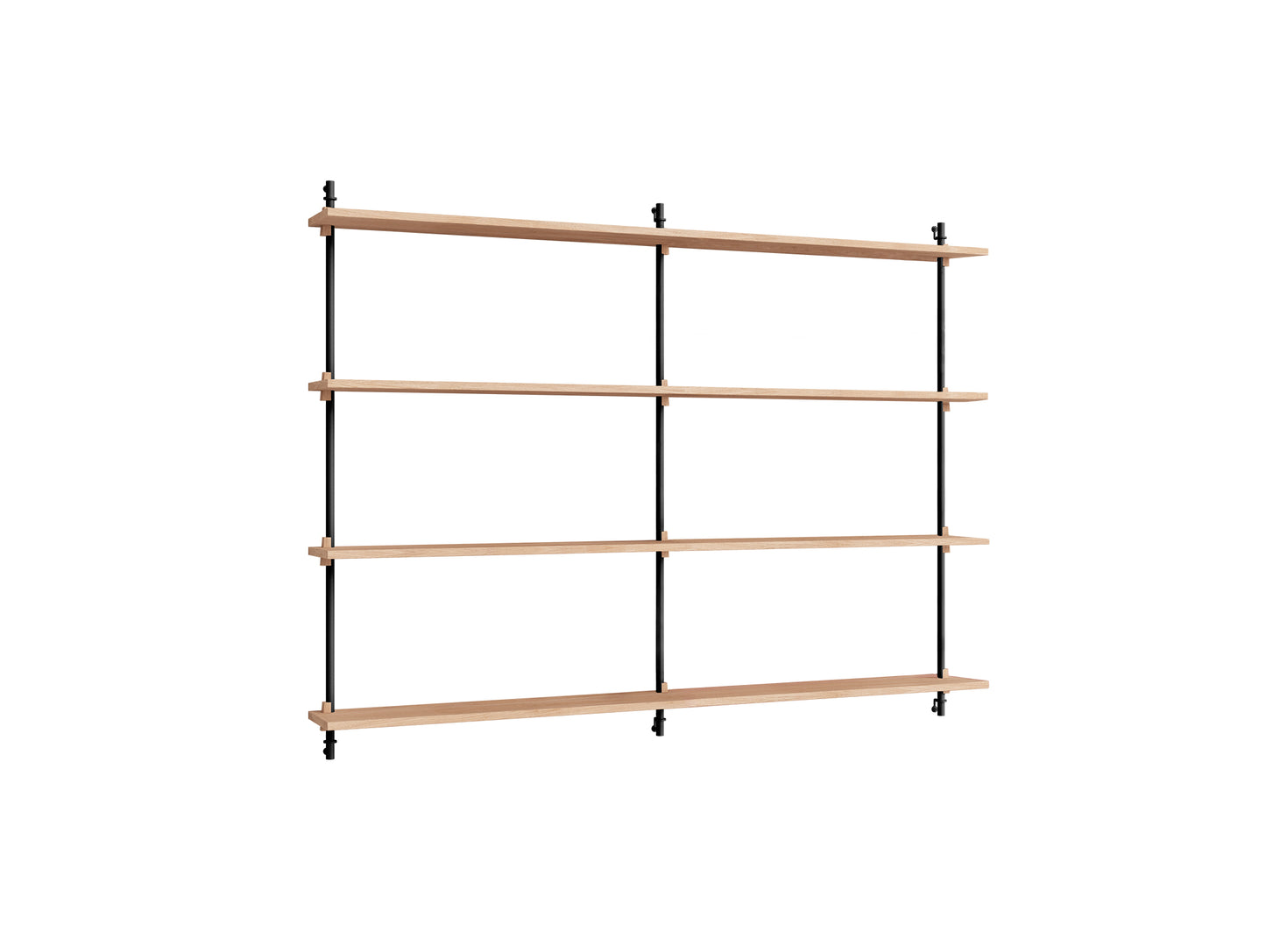 Wall Shelving System Sets (115 cm) by Moebe - WS.115.2.B / Black Uprights / Oiled Oak