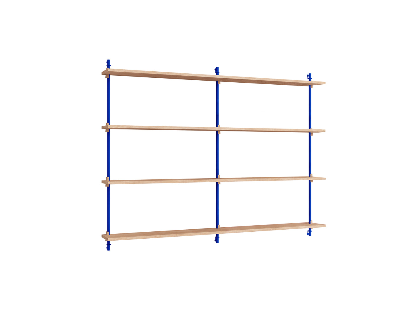 Wall Shelving System Sets (115 cm) by Moebe - WS.115.2.B / Deep Blue Uprights / Oiled Oak