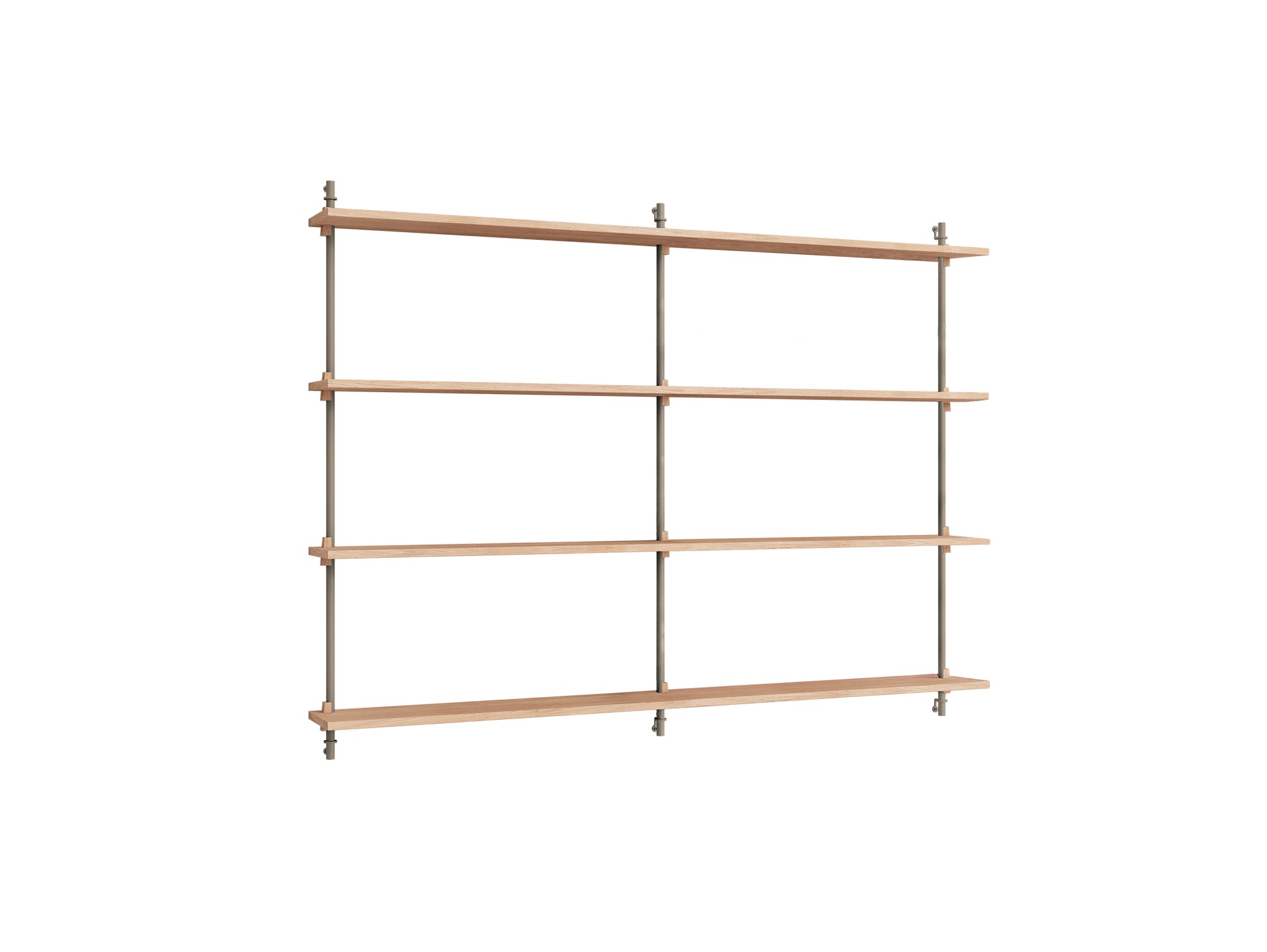 Wall Shelving System Sets (115 cm) by Moebe - WS.115.2.B / Warm Grey Uprights / Oiled Oak