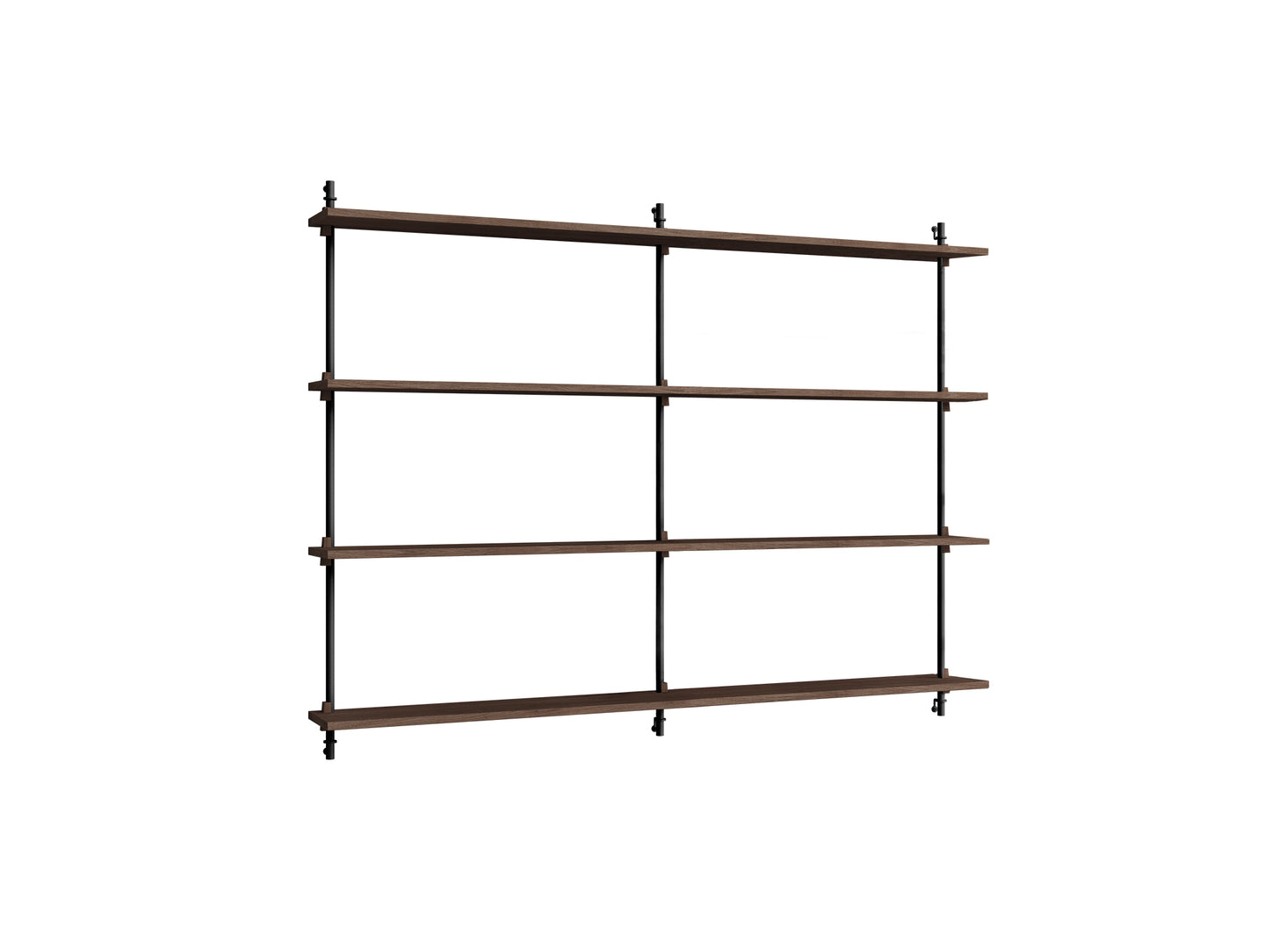 Wall Shelving System Sets (115 cm) by Moebe - WS.115.2.B / Black Uprights / Smoked Oak