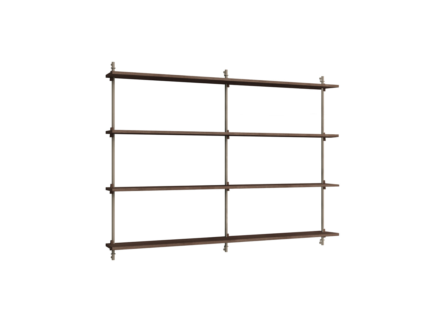 Wall Shelving System Sets (115 cm) by Moebe - WS.115.2.B / Warm Grey Uprights / Smoked Oak