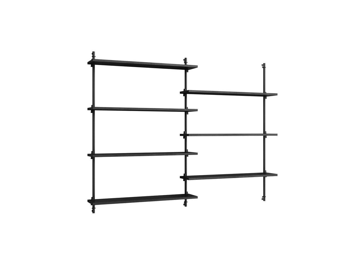 Wall Shelving System Sets (115 cm) by Moebe - WS.115.2 / Black Uprights / Black Painted Oak