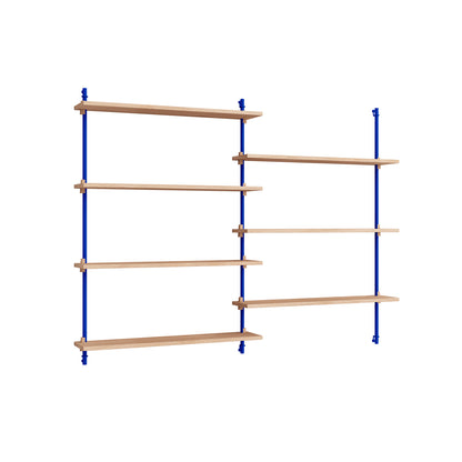 Wall Shelving System Sets (115 cm) by Moebe - WS.115.2 / Deep Blue Uprights / Oiled Oak