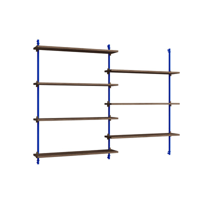 Wall Shelving System Sets (115 cm) by Moebe - WS.115.2 / Deep Blue Uprights / Smoked Oak