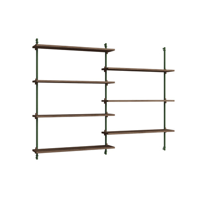 Wall Shelving System Sets (115 cm) by Moebe - WS.115.2 / Pine Green Uprights / Smoked Oak