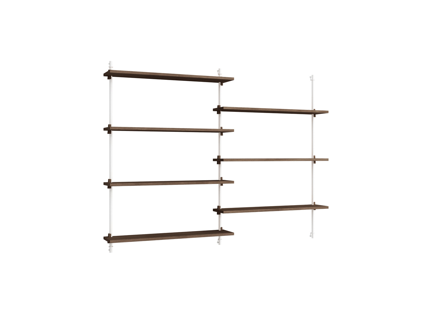 Wall Shelving System Sets (115 cm) by Moebe - WS.115.2 / White Uprights / Smoked Oak