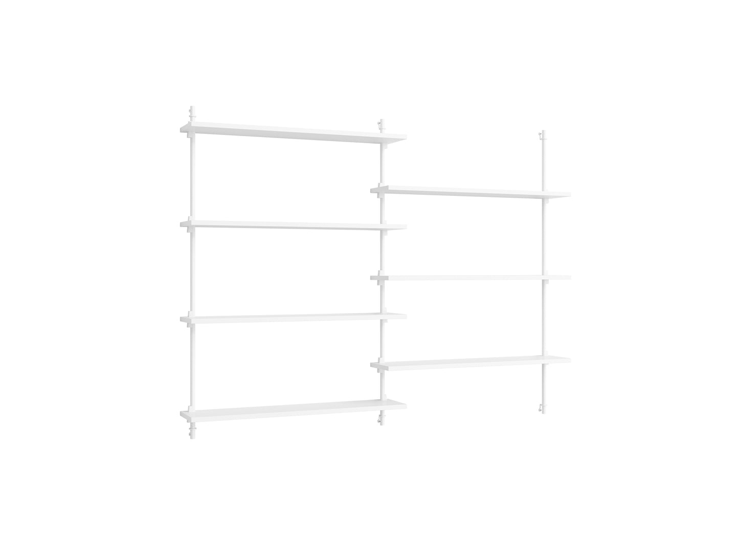 Wall Shelving System Sets (115 cm) by Moebe - WS.115.2 / White Uprights / White Painted Oak