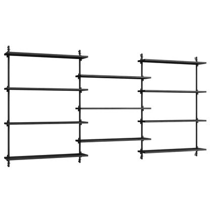 Wall Shelving System Sets (115 cm) by Moebe - WS.115.3 / Black Uprights / Black Painted Oak