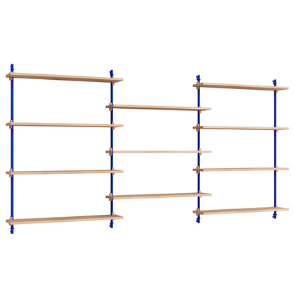 Wall Shelving System Sets (115 cm) by Moebe - WS.115.3 / Deep Blue Uprights / Oiled Oak