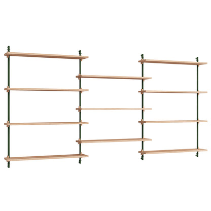 Wall Shelving System Sets (115 cm) by Moebe - WS.115.3 / Pine Green Uprights / Oiled Oak