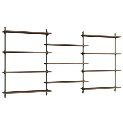 Wall Shelving System Sets (115 cm) by Moebe - WS.115.3 / Pine Green Uprights / Smoked Oak