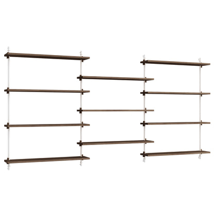 Wall Shelving System Sets (115 cm) by Moebe - WS.115.3 / White Uprights / Smoked Oak
