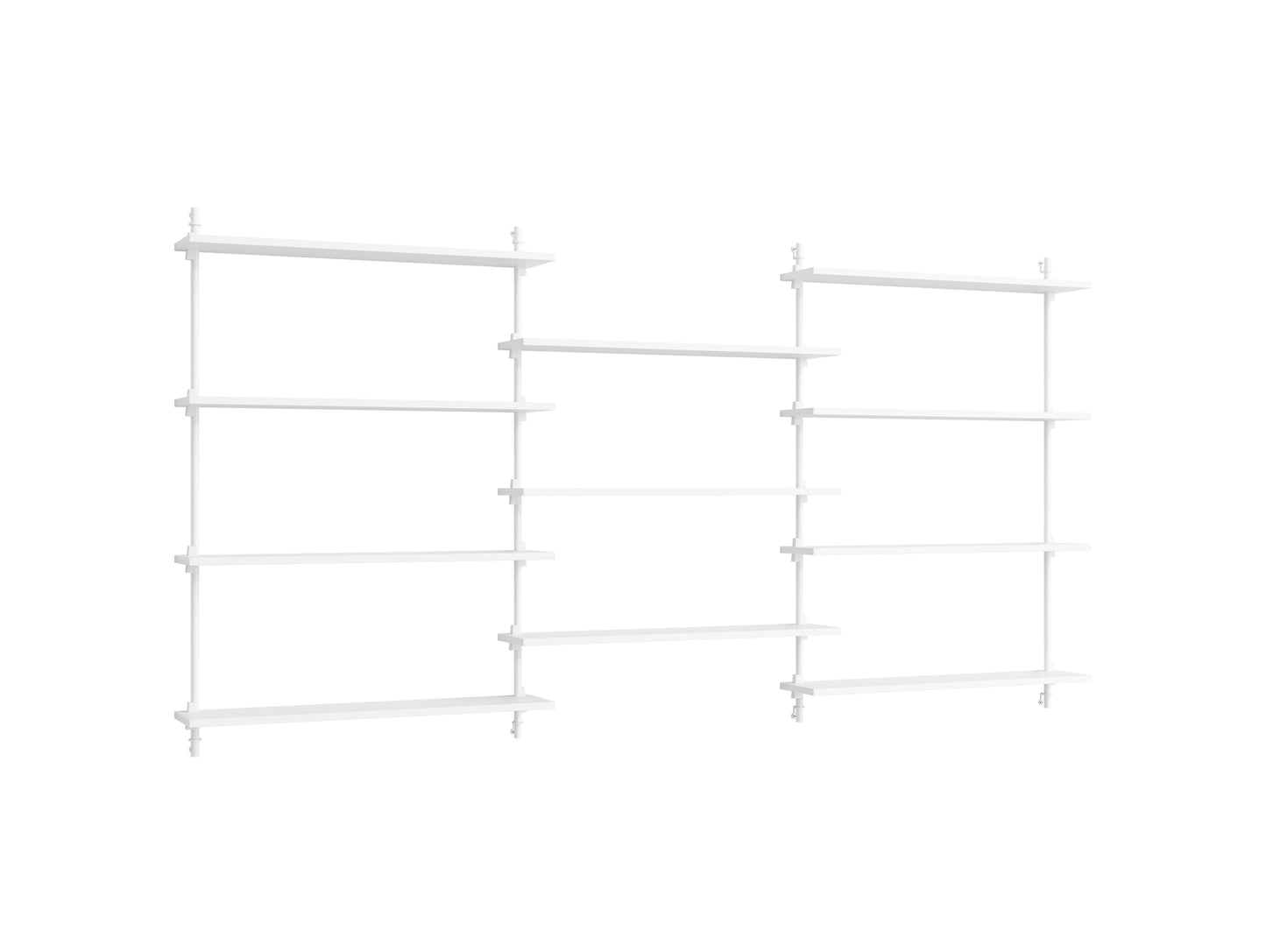 Wall Shelving System Sets (115 cm) by Moebe - WS.115.3 / White Uprights / White Painted Oak