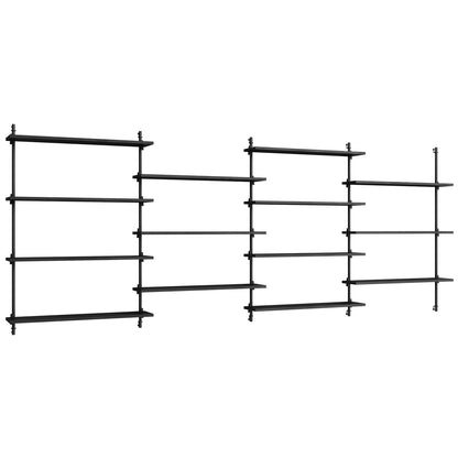 Wall Shelving System Sets (115 cm) by Moebe - WS.115.4 / Black Uprights / Black Painted Oak