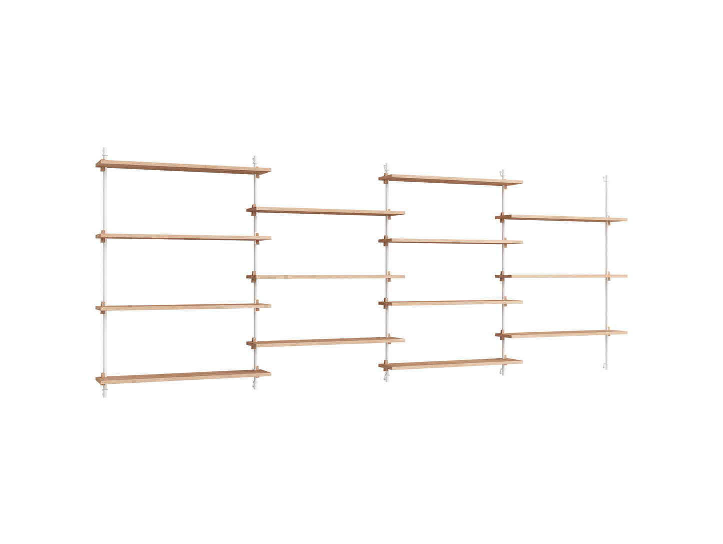 Wall Shelving System Sets (115 cm) by Moebe - WS.115.4 / White Uprights / Oiled Oak