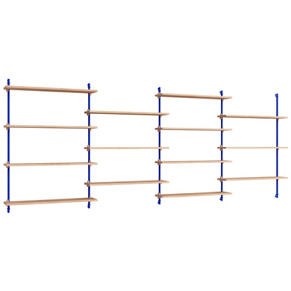 Wall Shelving System Sets (115 cm) by Moebe - WS.115.4 / Deep Blue Uprights / Oiled Oak