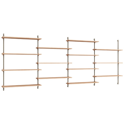 Wall Shelving System Sets (115 cm) by Moebe - WS.115.4 / Warm Grey Uprights / Oiled Oak