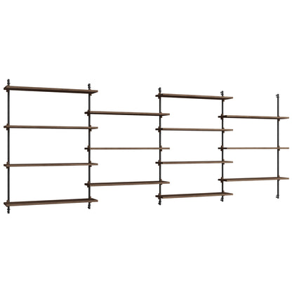 Wall Shelving System Sets (115 cm) by Moebe - WS.115.4 / Black Uprights / Smoked Oak