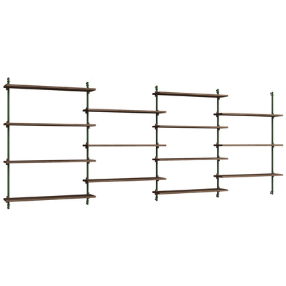 Wall Shelving System Sets (115 cm) by Moebe - WS.115.4 / Pine Green Uprights / Smoked Oak
