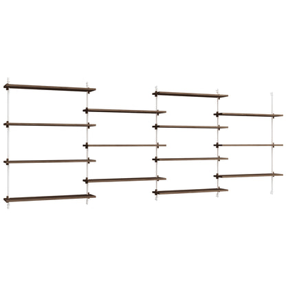 Wall Shelving System Sets (115 cm) by Moebe - WS.115.4 / White Uprights / Smoked Oak