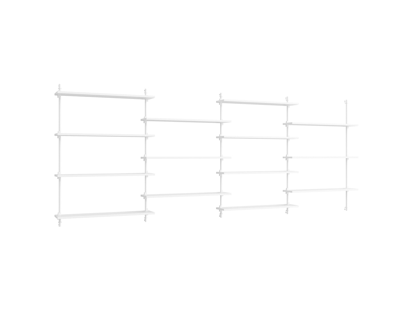 Wall Shelving System Sets (115 cm) by Moebe - WS.115.4 / White Uprights / White Painted Oak